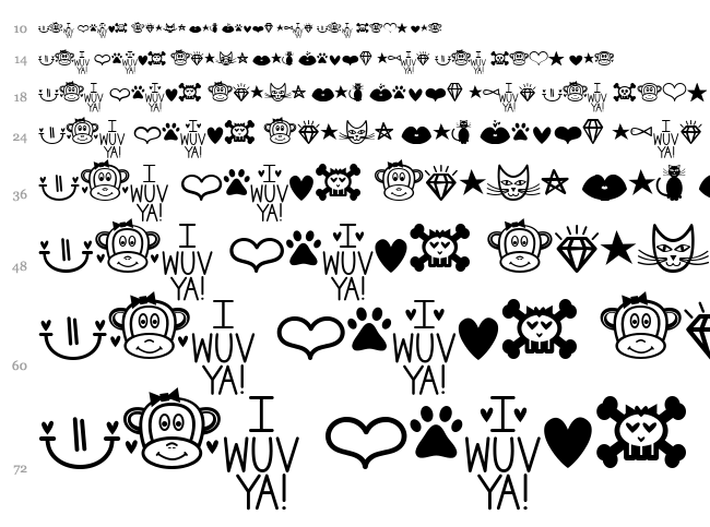 MF Dings 2 font waterfall
